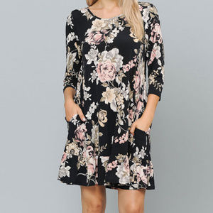 Ruffled Hem Mini Dress w/ Pockets